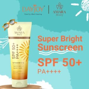 Super Bright Sunscreen SPF 50+ PA++++ skin ko harmful UV rays se protect karta hai. Vitamin C & E enriched formula tanning, sunburn aur dullness se bachata hai.