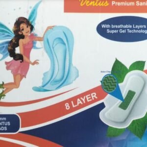 VENTUS Premium Sanitary Pads 20 Pcs with soft cotton upper layer, strong absorption, breathable bottom film and comfortable design.